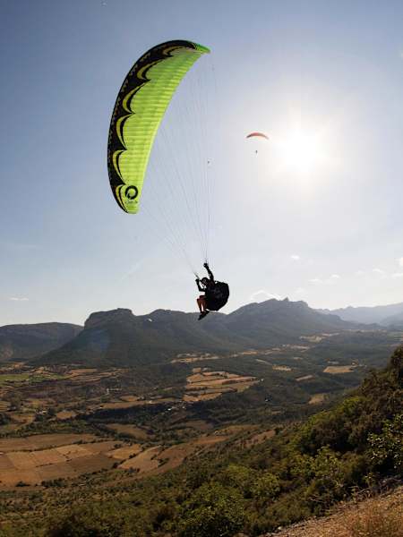Paraglider Jack Pimblett makes a flight over Catalonia, Spain.