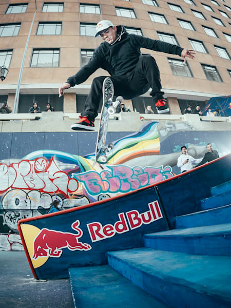 Marcelo Jiménez does a hardflip at Red Bull Lao a Lao in Santiago