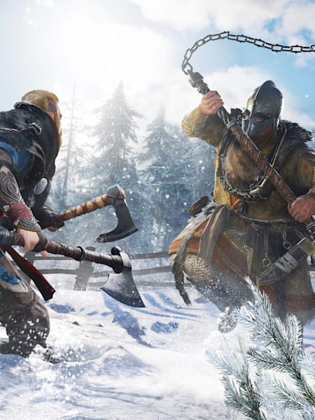 Een battle tussen twee vikings in Assassin's Creed: Valhalla