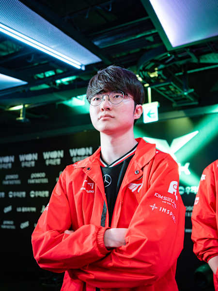 Faker and T1 get ready to compete during Week 9 of the League of Legends Champions Korea (LCK) at the LoL Park in Seoul, South Korea