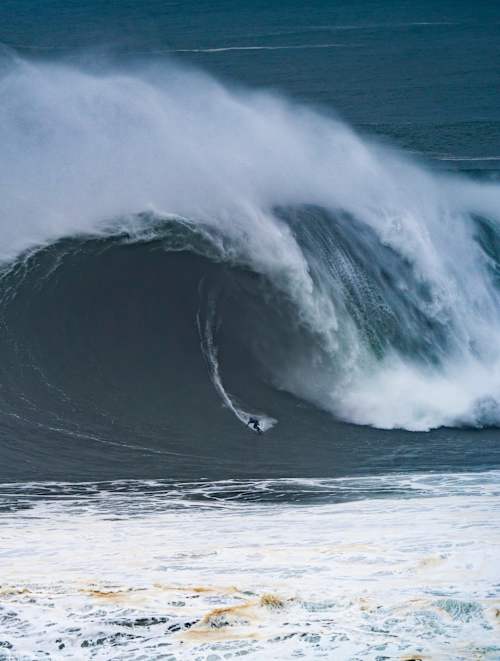 Kai Lenny surfs big waves in Nazaré, Portugal on February 11, 2020.