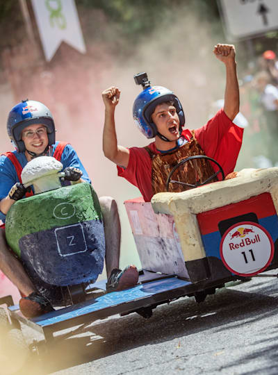 Participants compete at the Red Bull Soapbox Race in City of San Marino, San Marino on 26 June, 2022. 