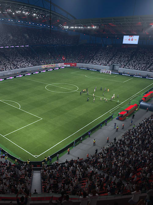Blick in die virtuelle Red Bull Arena in EA FC 26.