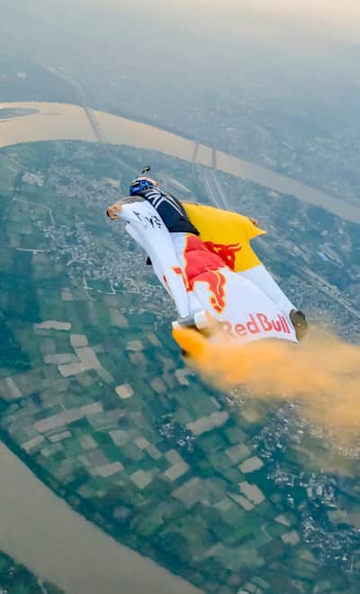 Frederic Fugen performs during the project 'Taj Mahal Fly-by' in Agra, India on October 11, 2022.