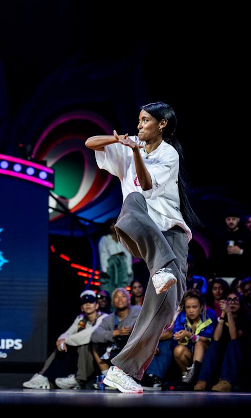 German dancer Luwam brings energy and style to the 2024 Red Bull Dance Your Style World Finals at the NSCI in Mumbai. 