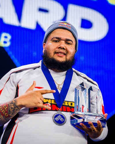 MenaRD celebrates with his trophy after winning at Evo in Las Vegas, Nevada, USA on June 28, 2026.   