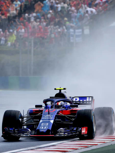 A photo of Pierre Gasly driving his Scuderia Toro Rosso STR13 Honda during qualifying for the Formula One Grand Prix of Hungary at Hungaroring on July 28, 2018.