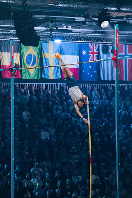 In 2023, Armand Duplantis pole vaulting at the Mondo Classics event.