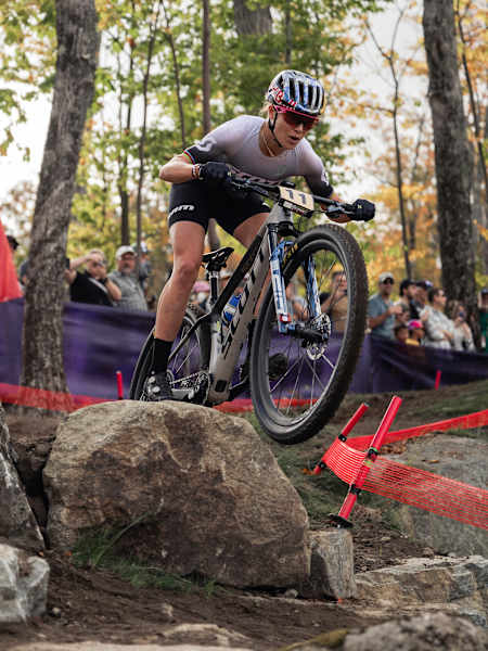 Kate Courtney performs at UCI XCO World Cup in Lake Placid, USA on September 29, 2024.