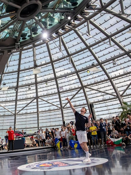 Vince Scholl of Germany performs in longest airtime discipline during the Red Bull Paper Wings World Finals 2019 in Salzburg, Austria on May 18, 2019.
