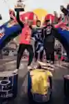 Johannes Fischbach, Roger Vieira and Alex Marin celebrate at Red Bull Genova Cerro Abajo in Genova, Italy on June 28, 2026