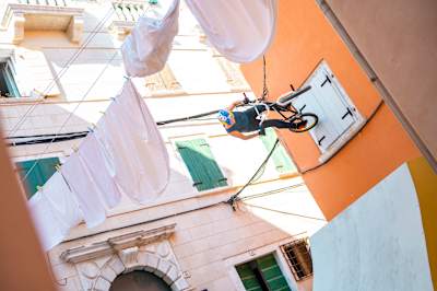 Daniel Dhers competes during Red Bull BMX Maze in Rovinj, Croatia, on June 9, 2021.