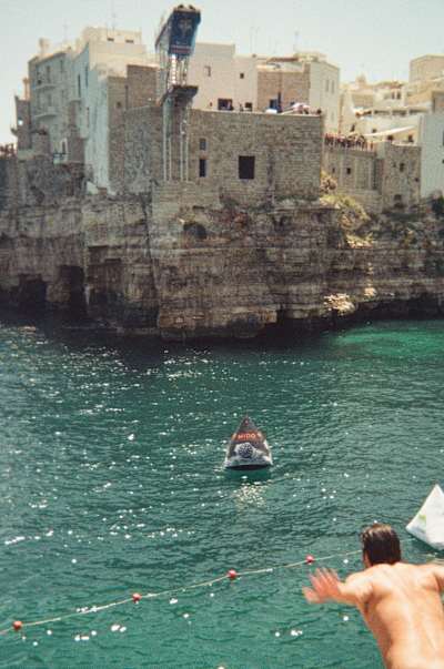 Catalin Preda at the 2023 Red Bull Cliff Diving World Series in Polignano a Mare, Italy, on June 30, 2023. 