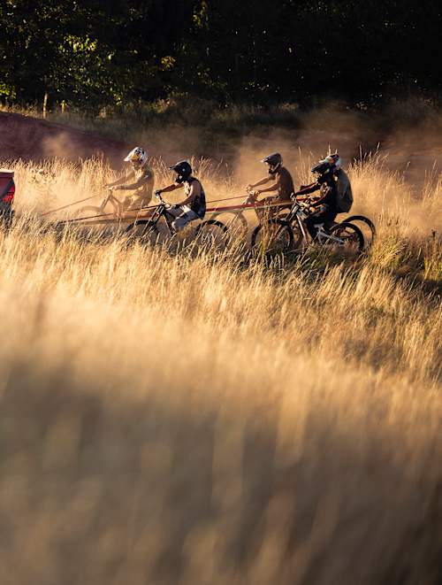 Thomas Genon, Szymon Godziek, Emil Johansson and Kade Edwards during filming of MTB film Paradigm