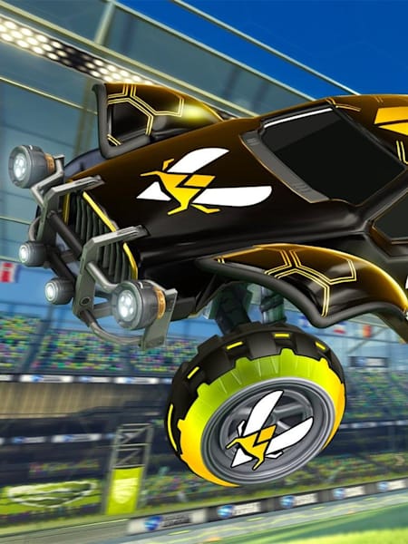 An airborne car from the video game, Rocket League