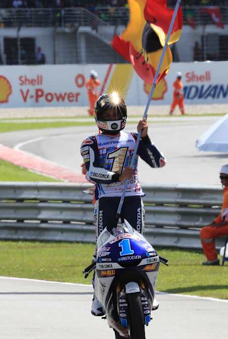 Jorge Martin celebrates winning the Moto3 world title at the Malaysian MotoGP on November 4, 2018.