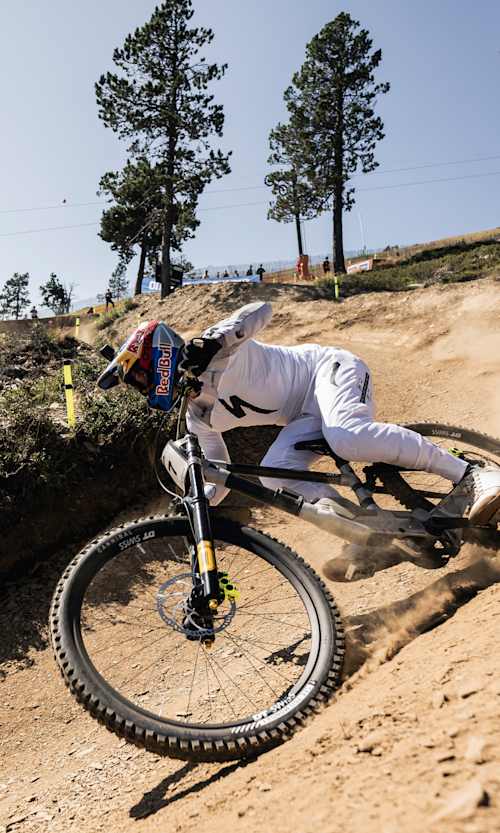 Finn Iles performs at UCI DH World Championship in La Massana, Andorra on August 31, 2024 
