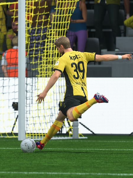 Ein Spieler aus der 1. Liga der Schweiz kurz vor einem Schuss in FC 25.