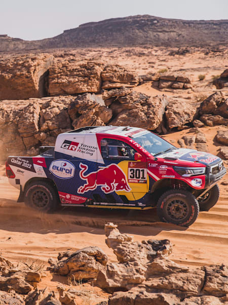 Nasser Al-Attiyah for Toyota Gazoo Racing Team races during Stage 8 of Rally Dakar 2021 from Sakaka to Neom, Saudi Arabia on January 11, 2021.