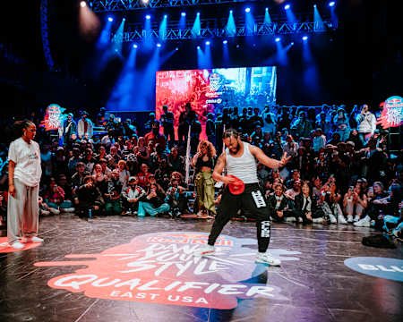 Noahlot battles Alanna at Red Bull Dance Your Style East USA Qualifier in Boston, Massachusetts, USA on May 4, 2024 