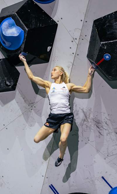 Janja Garnbret competes in the IFSC World Championships in Seoul, Korea on September 27, 2025.