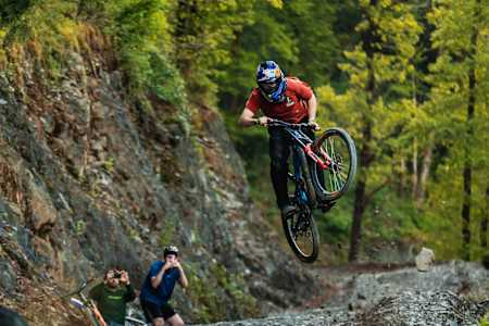 Brage Vestavik riding at Dyfi Bike Park, Machynlleth, Wales 2022.