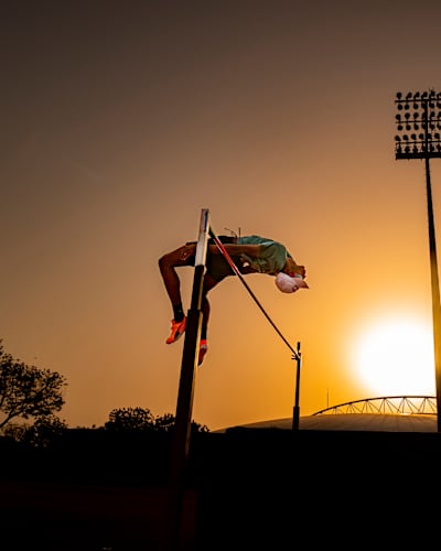 Mutaz Barshim performs during a training session at Aspire, Doha, Qatar, on April 13, 2023