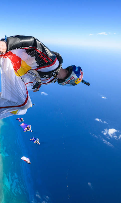 Mike Brewer exiting the drop plane during the 2025 Red Bull Global Aerial Performance Camp in the Grand Bahamas on March 7, 2025