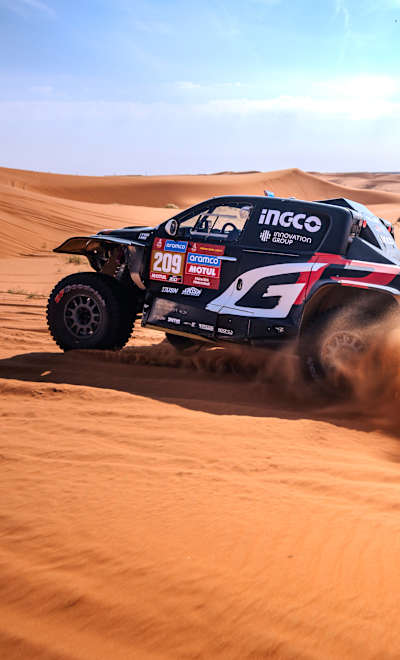 Giniel De Villiers and Dennis Murphyof Toyota Gazoo Racing race during stage 08 of Rally Dakar 2024 from Al Duwadimi to Hail, Saudi Arabia on January 15, 2024.