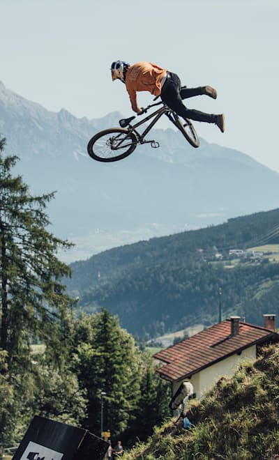 Szymon Godziek performs at Crankworx in Innsbruck, Austria on June 18, 2022.
