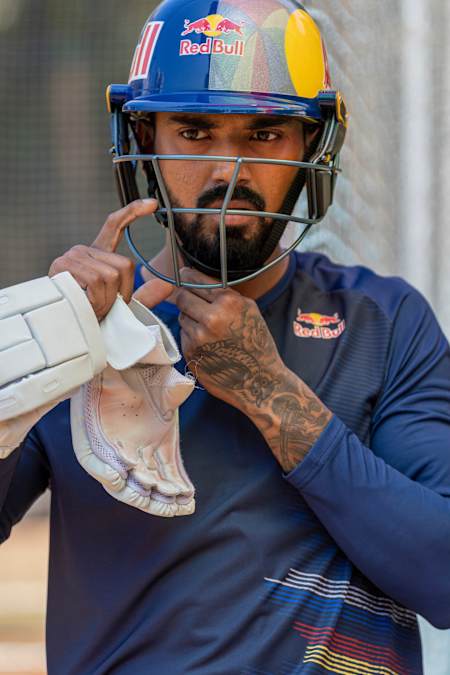 Indian opening batsman KL Rahul after a training session.