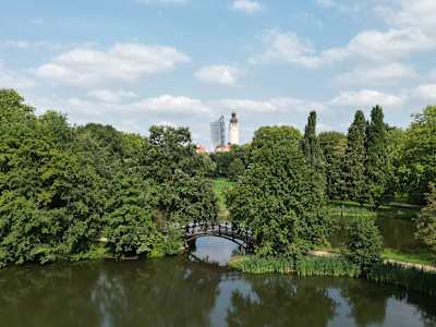 Drohenn-Aufnahme aus dem Johannapark in Leipzig.