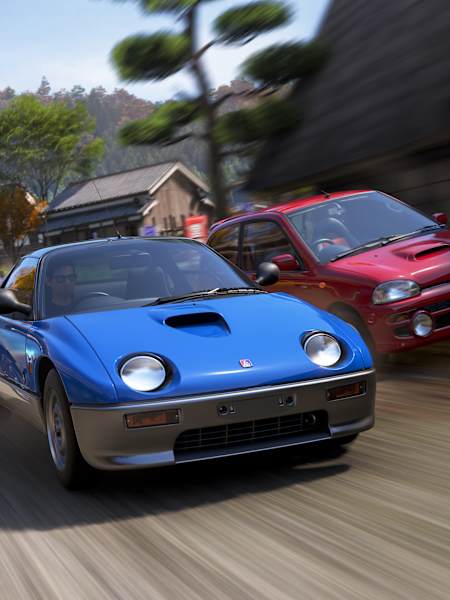 Screenshot aus Forza Horizon 6 zeigt mehrere Kei Cars bei einem Rennen