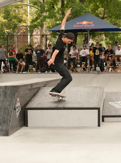 Joey Brezinski performs a manual during Red Bull Manny Mania Pro Final.