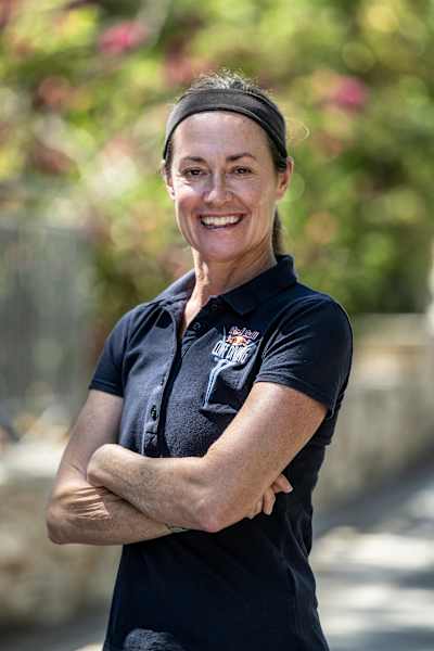Ginger Huber of the USA poses for a portrait during the 2024 Red Bull Cliff Diving World Series at Lake Vouliagmeni in Athens, Greece on May 24, 2024.