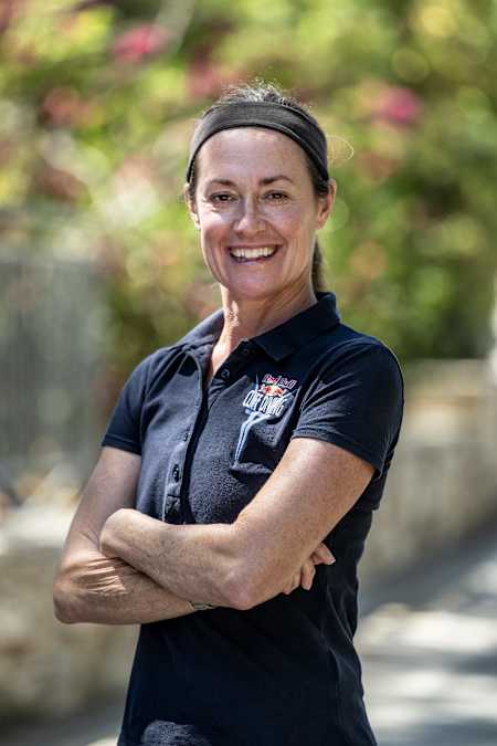 Ginger Huber of the USA poses for a portrait during the 2024 Red Bull Cliff Diving World Series at Lake Vouliagmeni in Athens, Greece on May 24, 2024.