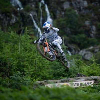 Gee Atherton performs at Red Bull Hardline July 2023, Dinas Mawddwy, Wales.