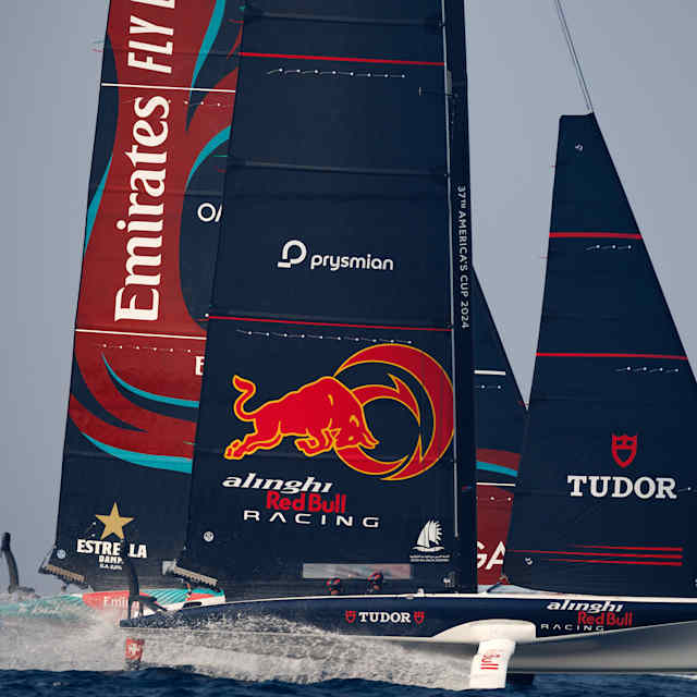 Alinghi Red Bull Racing (Arnaud Psarofaghis, Maxime Bachelin, Bryan Mettraux, Yves Detrey) compete during the AC37 Preliminary Regatta in Jeddah, Saudi Arabia, on December 1, 2023