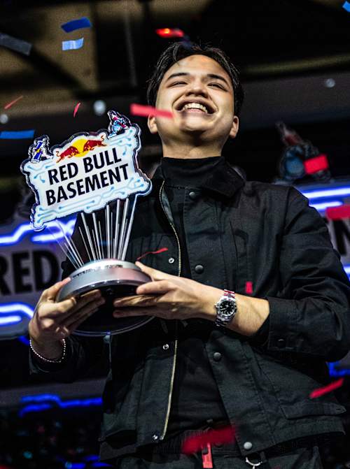 Aldrin 'Soj' Sojourner Gamayon of team AgriConnect celebrates winning the Red Bull Basement World Final in Tokyo, Japan on December 5, 2024