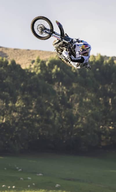 Tyler Bereman performs during FMX step up at Farm Jam in Winton, New Zealand on February 2, 2018