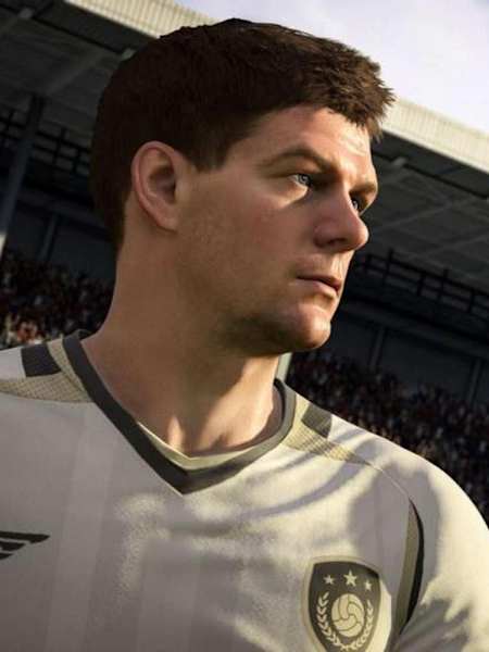 Una captura de pantalla del ex futbolista del Liverpool Steven Gerrard en FIFA 19.