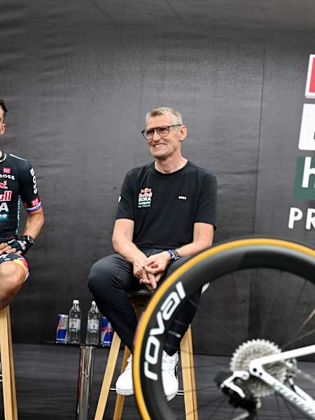 Rolf Aldag and Primoz Roglic at the launch of Red Bull - BORA - hansgrohe