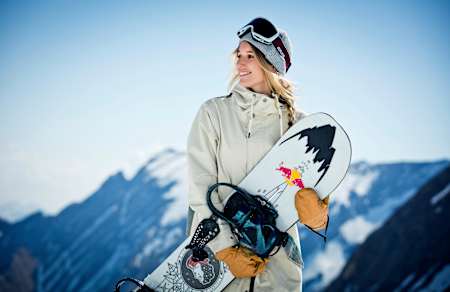 Anna Gasser poses for a portrait during the Sister Action Camp in Kaprun, Austria on April 21, 2018.