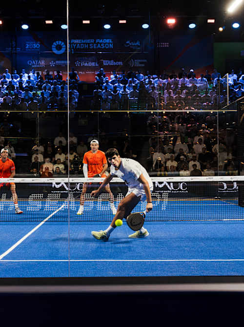 Leandro Augsburger, Juan Lebrón, Agustin Tapia and Arturo Coello battle in the Premier Padel Riyadh Season P1 semi-finals in Saudi Arabia.