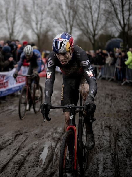 Wout van Aert (BEL) racing the muddy ‘Azencross’ cyclocross race in Loenhout, Belgium, December 29, 2022.