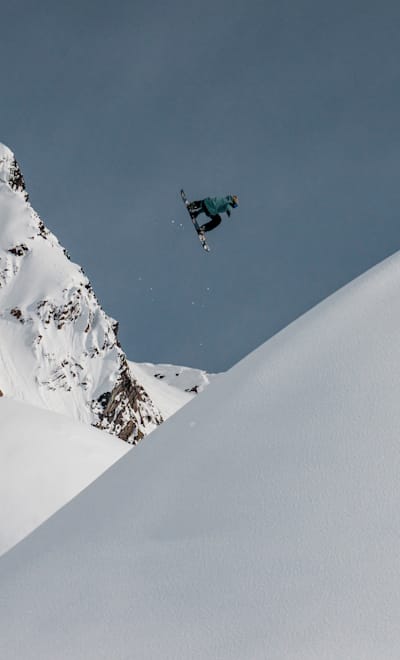Travis Rice snowboards in Valdez, Alaska, USA in April 2023.