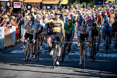 Wout van Aert winning a stage at the 2020 edition of the Tour de France.