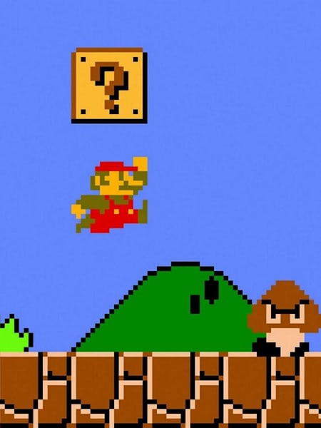 An in-game scene form the original Super Mario Bros. video game.