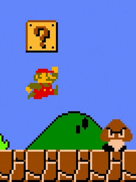 An in-game scene form the original Super Mario Bros. video game.