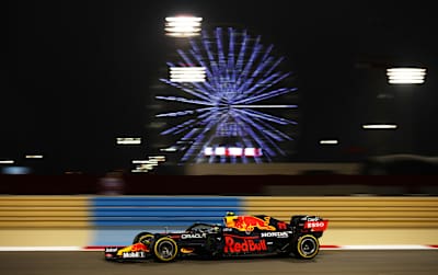 Sergio Pérez of Mexico driving the Red Bull Racing RB16B Honda on track during practice ahead of the F1 Grand Prix of Bahrain at Bahrain International Circuit on March 26, 2021.